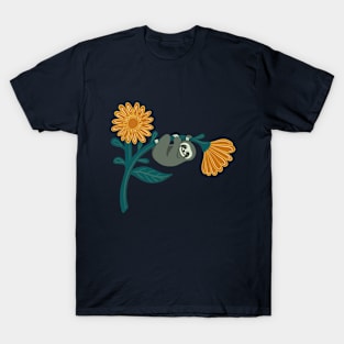 Happy sloths & giant daisies - Mustard T-Shirt